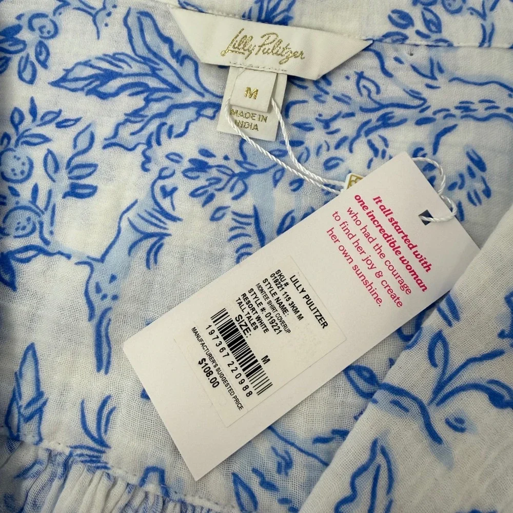 Lilly Pulitzer Montee Shirt Coverup Resort White Tall Tales Womens Medium NEW